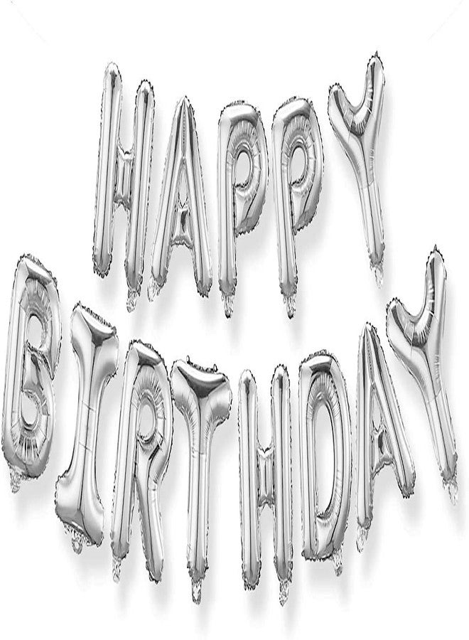 Crackles Happy Birthday Silver Foil Balloons in Capital Letters Upper Case for Birthday Decorations - Image 1